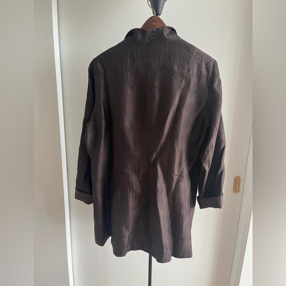 Eileen Fisher Women Silk Jacket Blazer Coat Brown Textured Silk Lined $299 Med - Picture 4 of 12